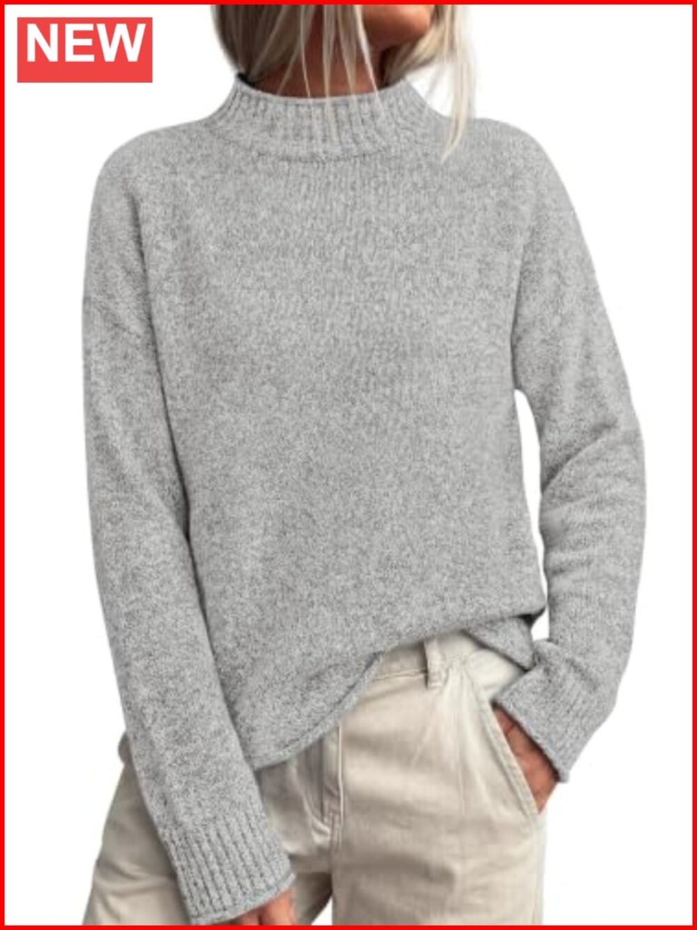 Womens Ribbed Knit Mock Neck Loose Fit Pullover Sweater Fall